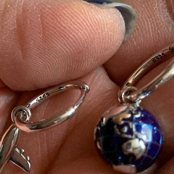 NWOT Airplane and World Map Earrings for Women Genuine 925 Sterling Silver - Picture 9 of 9